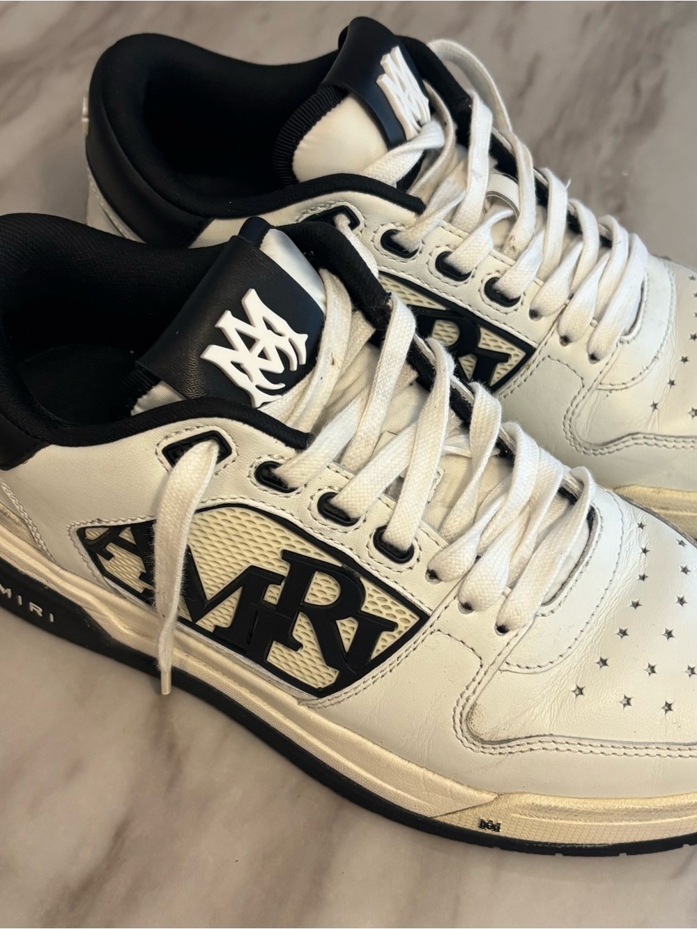 AMIRI Leather Low-Top Sneakers in White/Black